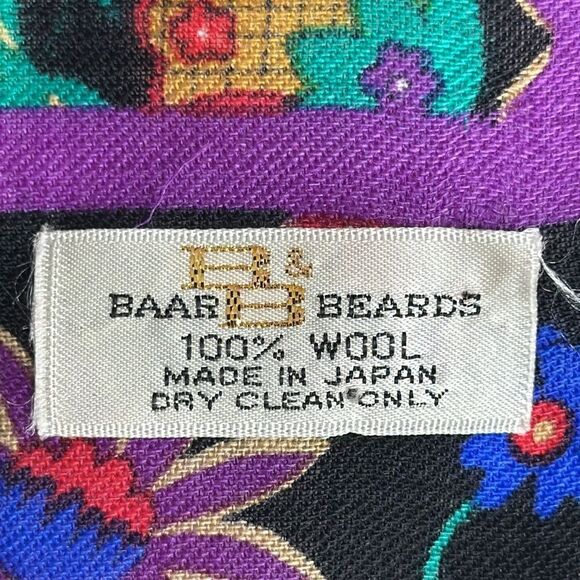 Vintage Baar & Beards Wool Purple Floral Square Scarf made in Japan - Picture 8 of 8